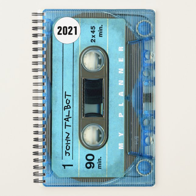 Retro Blue T4 Audiotape Music Zitat personalisiert Planer (Vorderseite)