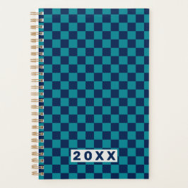 Retro Blue Teal Checkerboard 2026 Planer