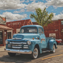 Retro Blue Truck Travel Round Keychain