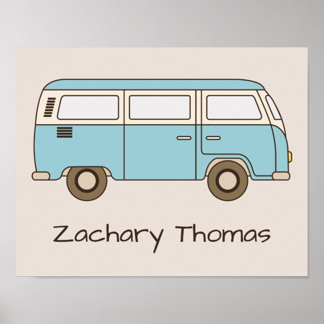 Retro Blue und Cream Van Personalisiert Poster (Vorne)