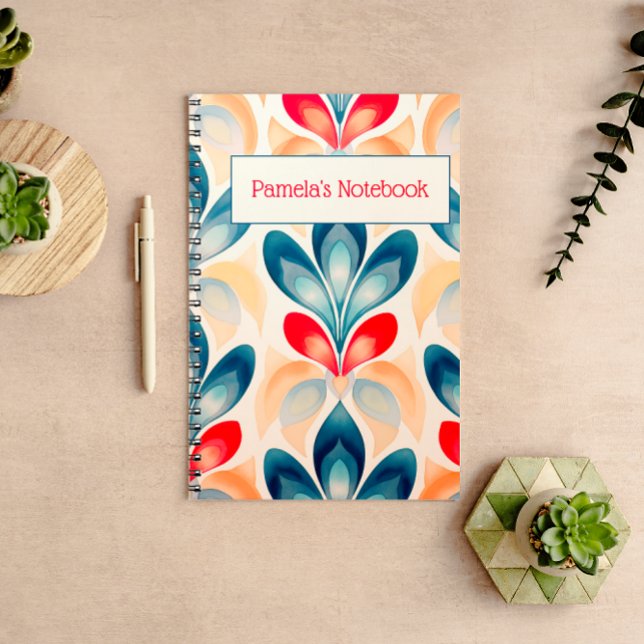 Retro Blue und Orange Floral Notebook Notizblock (Von Creator hochgeladen)