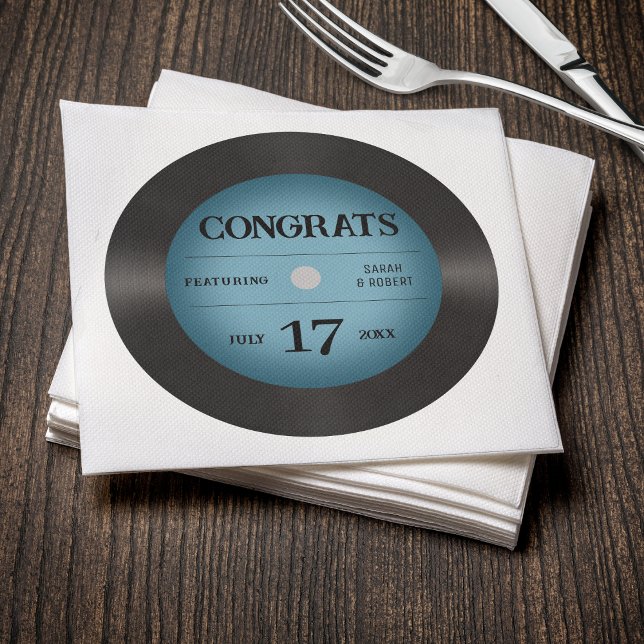 Retro Blue Vinyl Record Hochzeitsgratulation Serviette (Von Creator hochgeladen)