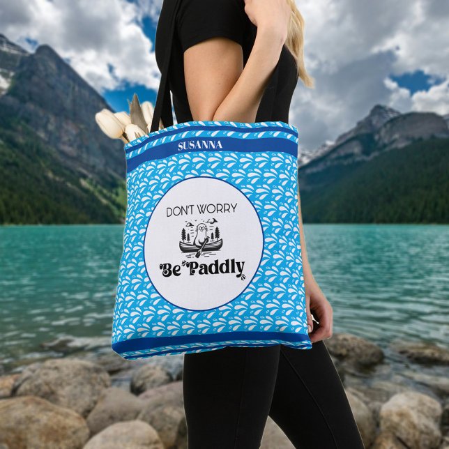 Retro Blue Water Pattern Canoe Otter Personalisier Tasche (Von Creator hochgeladen)
