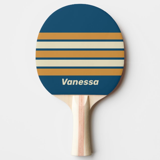 Retro Blue Wave Across Striping with Name Tischtennis Schläger (Vorderseite)