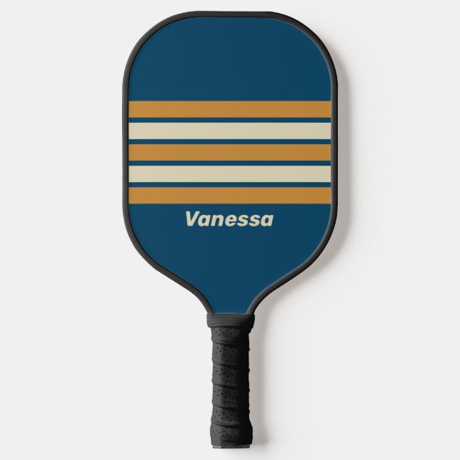 Retro Blue Wave Across Strive with Name Pickleball Schläger (Vorderseite)