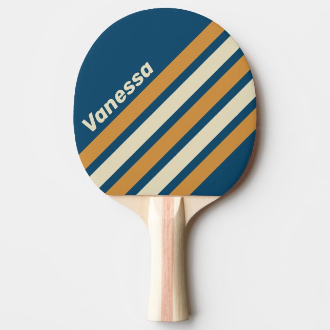 Retro Blue Wave Angled Striping with Name Tischtennis Schläger (Vorderseite)