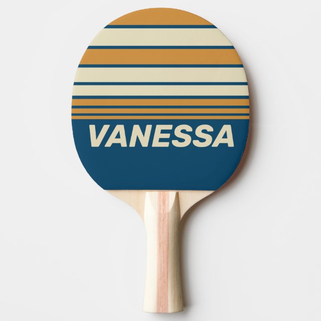 Retro Blue Wave Horizon Striping with Name Tischtennis Schläger (Vorderseite)