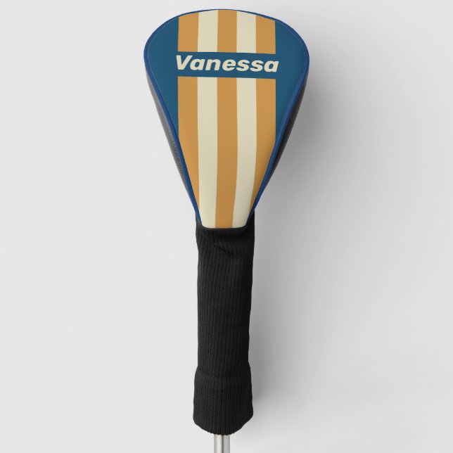Retro Blue Wave Pin Stripes with Name Golf Headcover (Vorderseite)