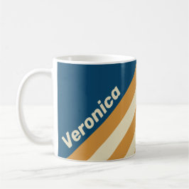 Retro Blue Wave Stripes with Name Kaffeetasse