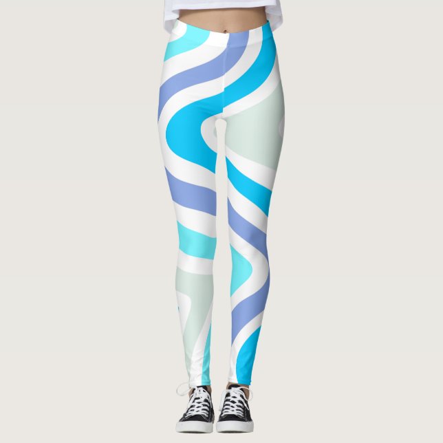 Retro Blue Waves Leggings (Vorderseite)