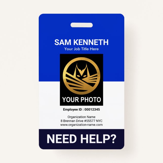 Retro Blue White Column Medizinisches Personal ID  Ausweis (Vorderseite)