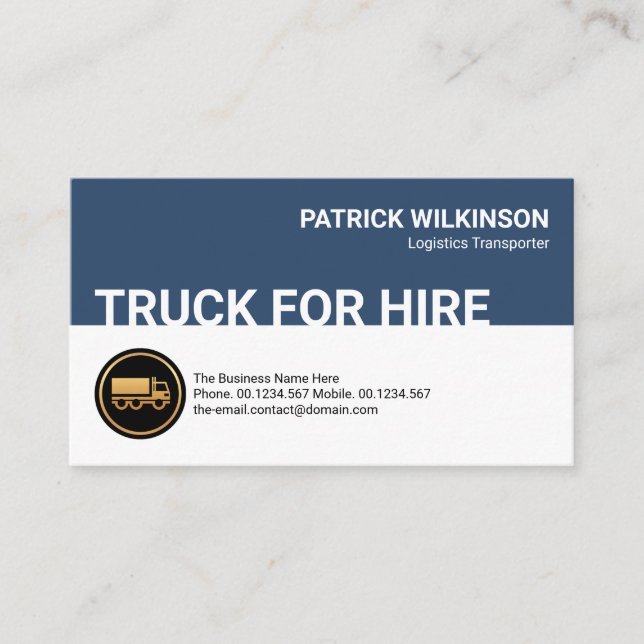 Retro Blue White Layer, Gold LKW Transport Visitenkarte (Vorderseite)