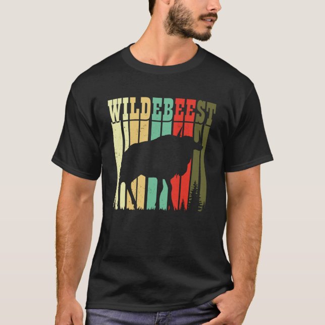 Retro Blue Wildebeest Gnu Antelope Trophy Sport Hu T-Shirt (Vorderseite)