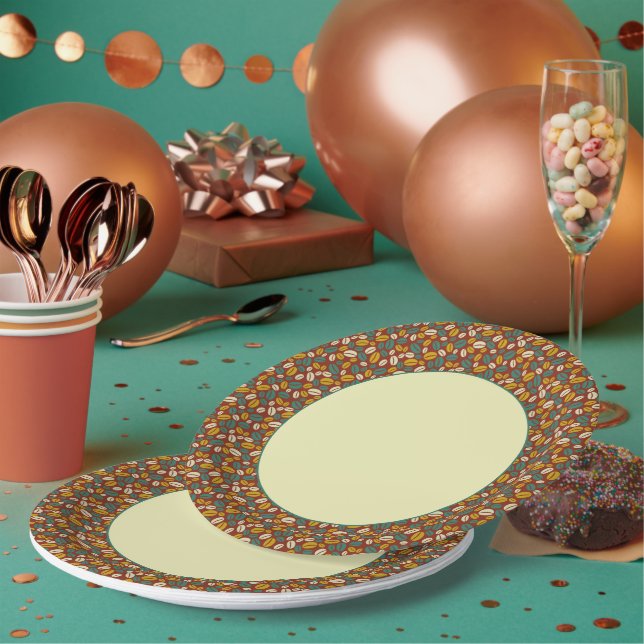 Retro Blue Yellow Brown Java Coffee Boans Muster Pappteller (Multi)