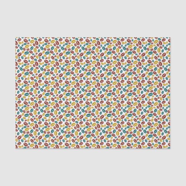 Retro Blue Yellow Brown Java Coffee Boans Muster Seidenpapier (Vorderseite)