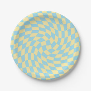 Retro Blue Yellow Karos Warmer Checkerboard Pappteller