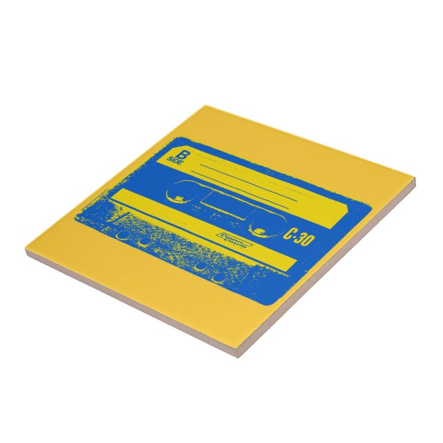Retro Blue & Yellow Kassettenband Fliese (Seite)