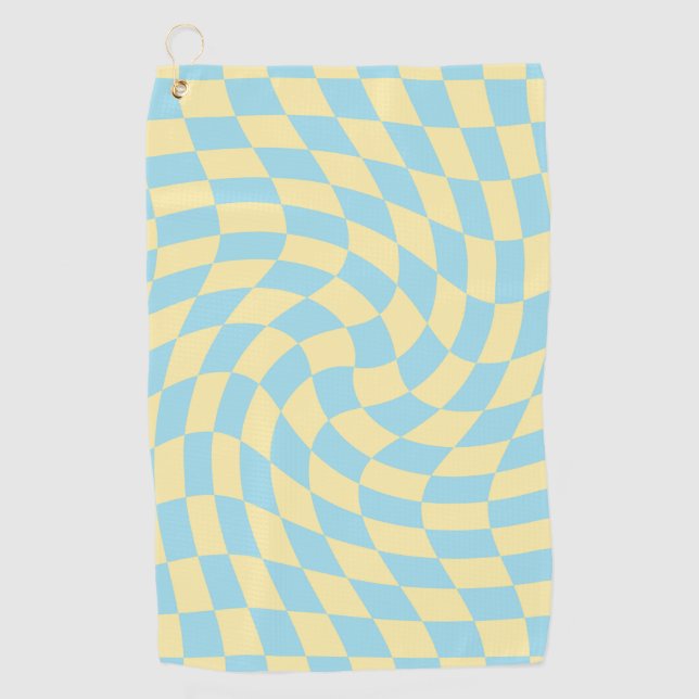 Retro Blue Yellow Pastor Warped Checkerboard Golfhandtuch (Vorderseite)