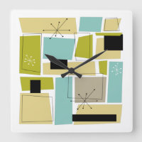 Retro Blue Yellow Squares Mitte des Jahrhunderts M