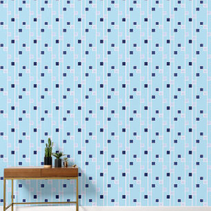 Retro Blues Streifen und Quadrate Tapete
