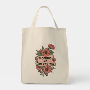 Retro blühend in meinem eigenen Tempo rosa Blume D Tragetasche