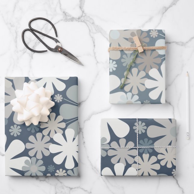 Retro Blume 60er 70er Ästhetische Blumenmuster Geschenkpapier Set (Vorderseite)