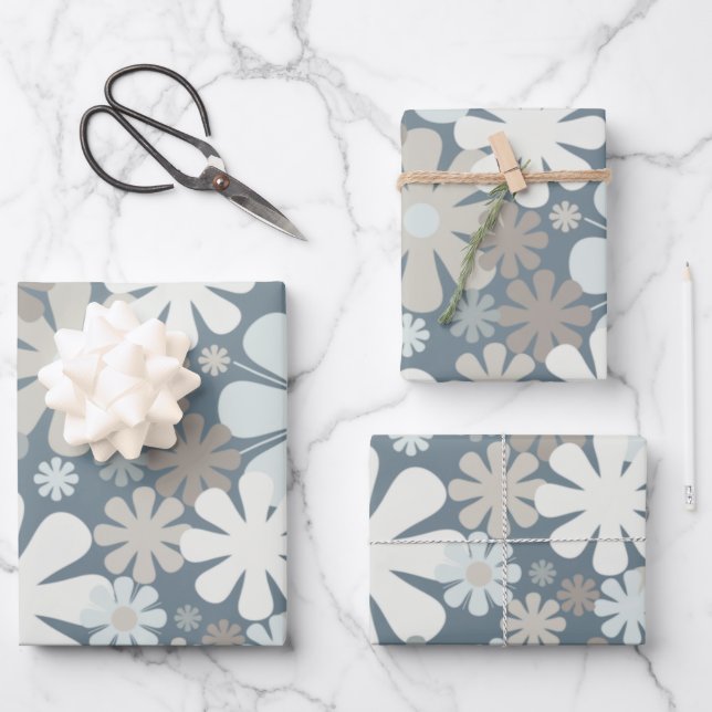 Retro Blume 60er 70er Ästhetisches Blumenmuster Geschenkpapier Set (Vorderseite)