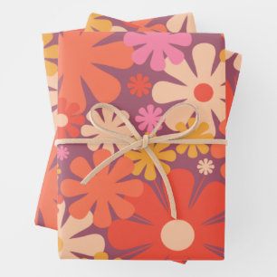 Retro Blume 60er 70er Ästhetisches Blumenmuster Geschenkpapier Set