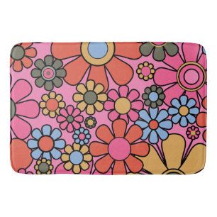 Retro-Blume 60er 70er Helles Blumenmuster Rosa Badematte
