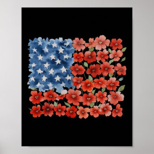 Retro-Blume Amerikanische Flagge USA Patriotisch 4 Poster