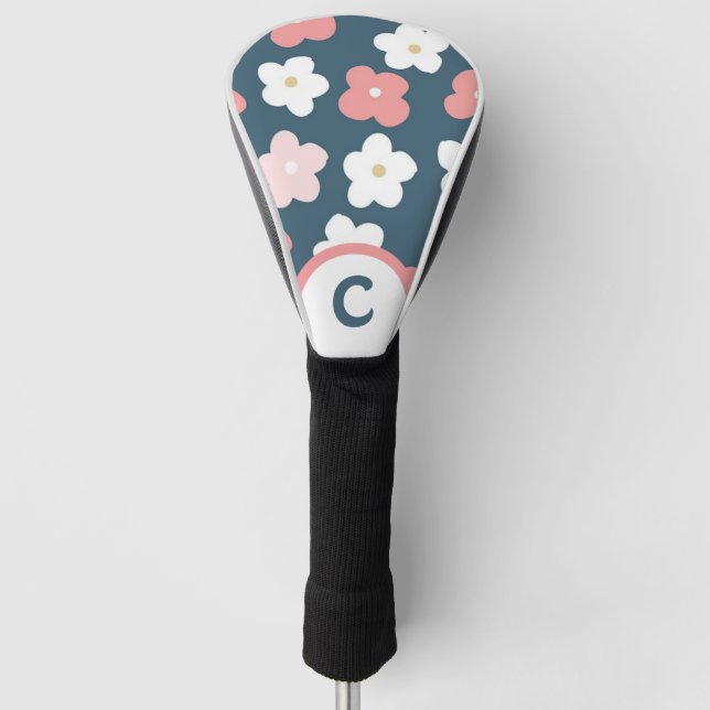 Retro-Blume, Aquamarin, rosa und weiß Golf Headcover (Vorderseite)