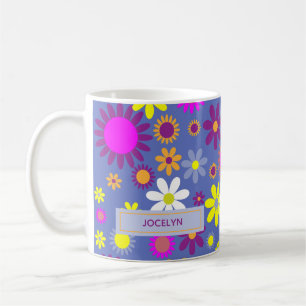 Retro-Blume auf Lila personalisierten Schleim Kaffeetasse