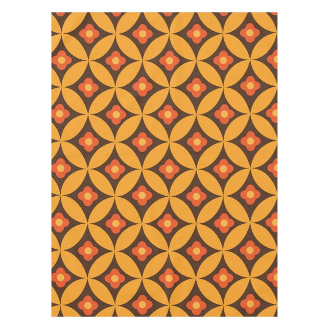 Retro-Blume auf orangefarbenen Kreisen des mittler Tischdecke (Vorderseite)