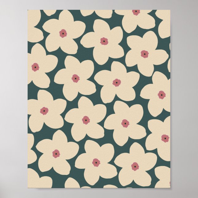 Retro-Blume aus Grün und Creme Poster (Vorne)