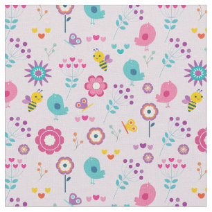 Retro-Blume Birnen und Bienen im rosa Hintergrund Stoff