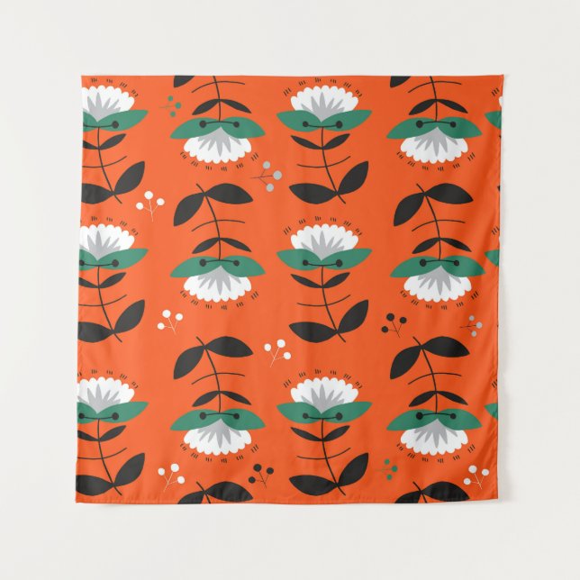 Retro-Blume, Blätter: nahtloses Muster. Wandteppich (Vorderseite)