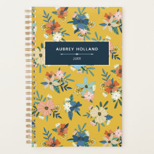 Retro-Blume Blush Yellow Blue Floral Muster Planer