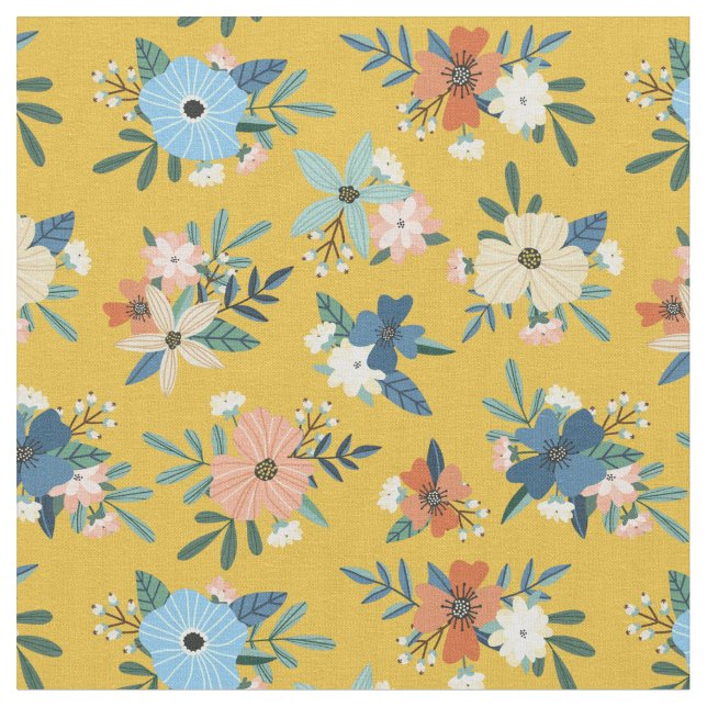 Retro-Blume Blütengelbes Blumenmuster Stoff (Nahaufnahme)
