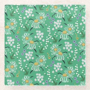 Retro-Blume, botanisches Nahtloses Muster. Glasuntersetzer