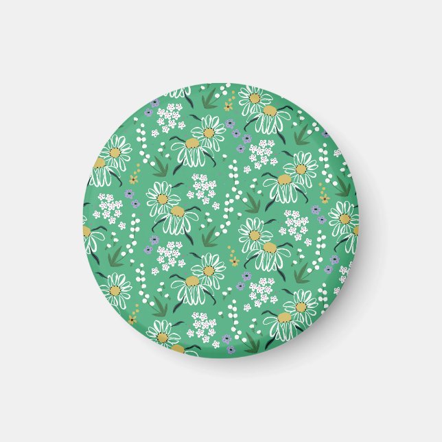 Retro-Blume, botanisches Nahtloses Muster. Magnet (Vorne)
