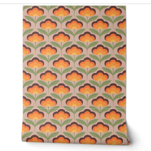 Retro Blume braun und Orangen auf hellem Hintergru Tapete