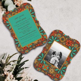 Retro Blume Brown Aquamarin Rote Blumenbäume 60er