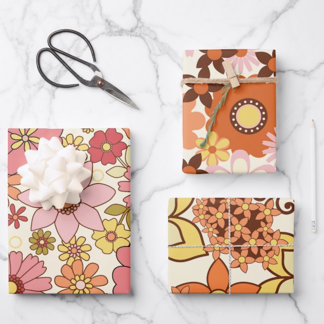 Retro-Blume der 60er Jahre - 3 Blatt Set (Vorderseite)