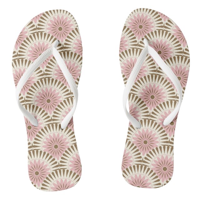 Retro-Blume des Sonnenaufgangs - rosa und braun Flip Flops (Fußbett)
