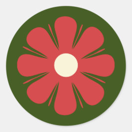 Retro Blume Einfache Weihnachts Rote Creme Runder Aufkleber