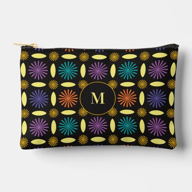 Retro-Blume Formen Monogramm Personalisiert Zubehörtasche (Vorderseite)