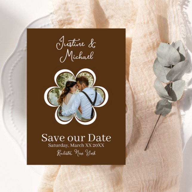 Retro Blume Foto Brown Wedding Save the Date Einladung (Von Creator hochgeladen)