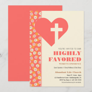 Retro-Blume in Rosa und Orange Frauen Christlich Einladung
