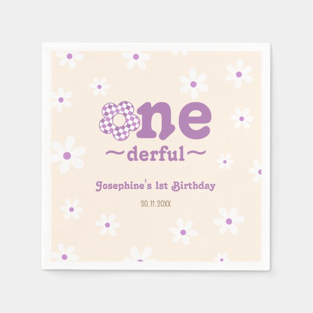 Retro-Blume ist nicht 1. Geburtstag Serviette (Vorderseite)