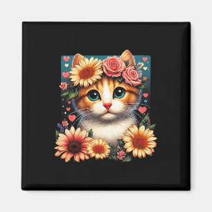 Retro Blume Katze Liebe Kite mit Blume Anim Magnet